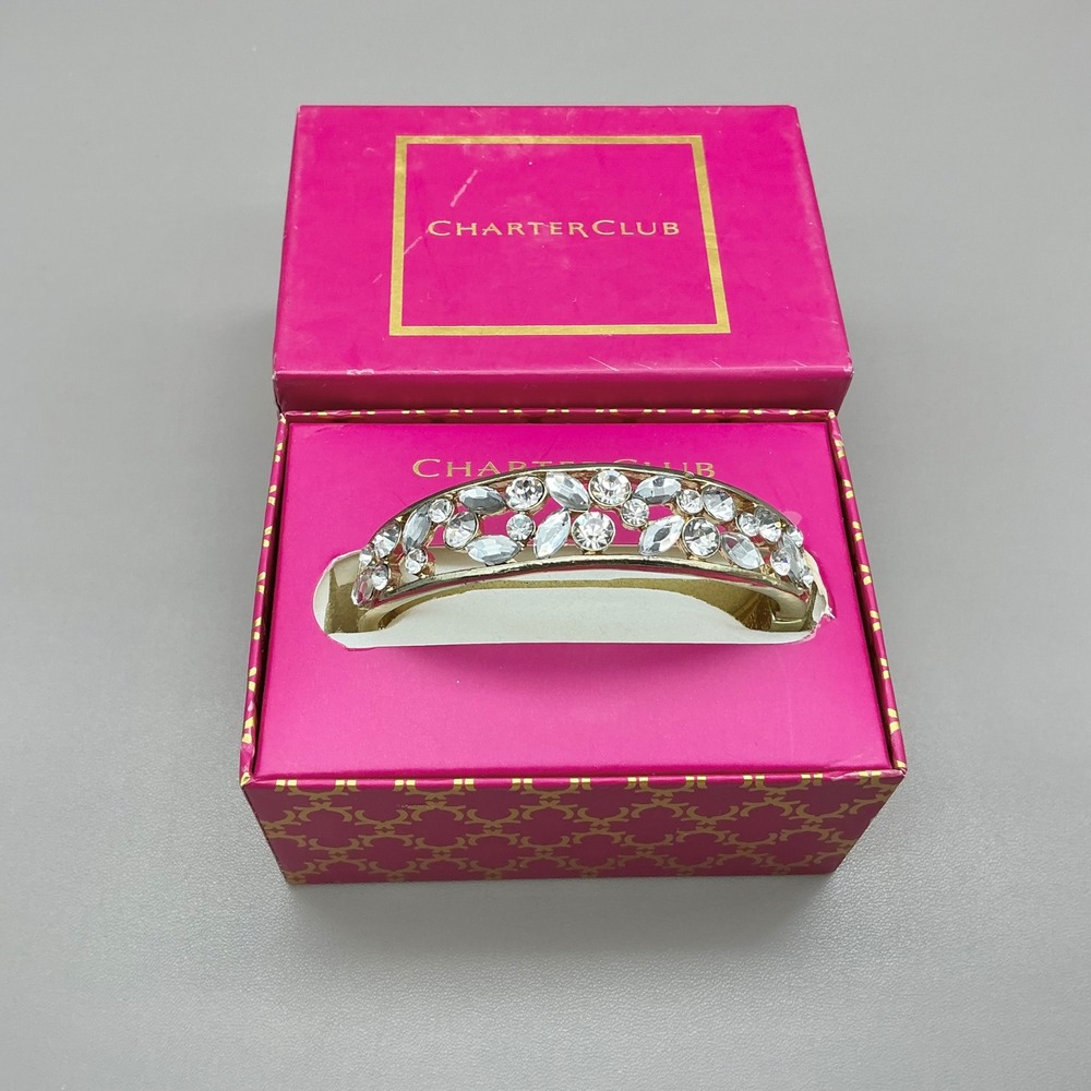 Charter Club Bangle Bracelet Women Gold Tone Crystal Rhinestone Hinged Jewelry